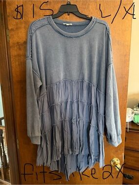 Washed Blue Tiered Tunic Sweater